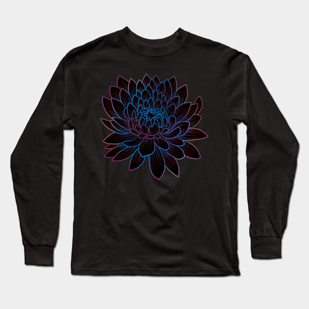 Colorful chrysanthemum or Mums flower drawing - light blue faded to red and purple Long Sleeve T-Shirt by DaveDanchuk